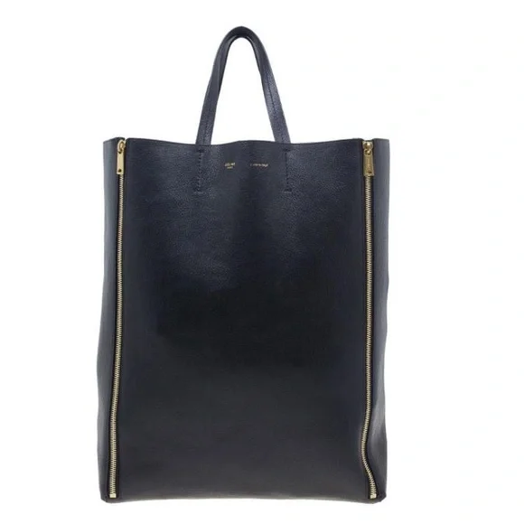 Celine | Bags | Celine Black Leather Vertical Zipper Gusset Cabas